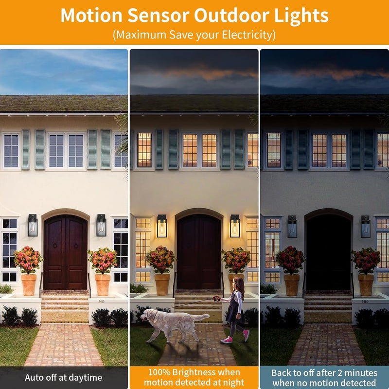 FNYUSLET 2 Pack 13‘’ Motion Sensor Outdoor Wall Light Fixture, Large Front Porch Lights for House, Exterior Wall Sconce, Black Waterproof Lantern Lamp,Outside Coach Light for Garage Entryway Yard - Image 3